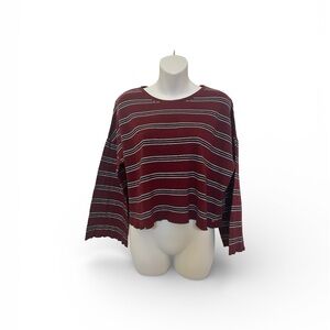 Volcom lived in lounge Crop Top Medium 8 Striped Burgundy Super Soft 100% cotton